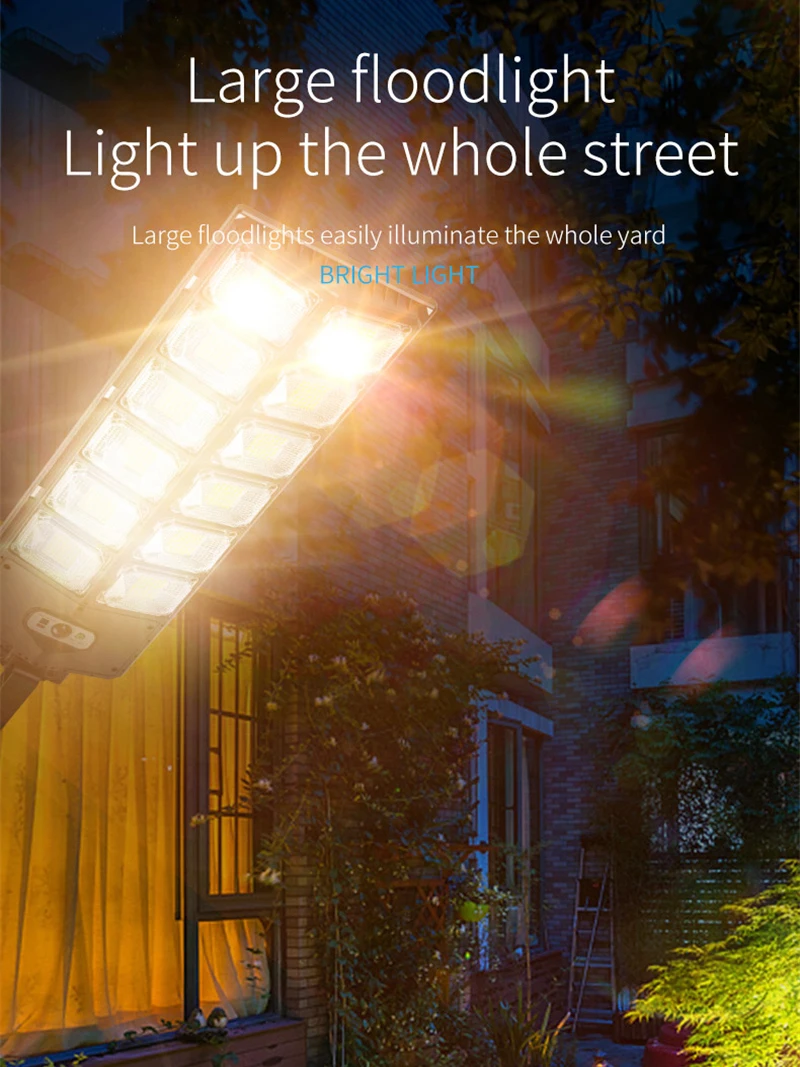 Solar Street Lights Outdoor Lamp 10000lm Dusk to Dawn Security Led Flood Light with Remote Control for Garden Streets Pathway