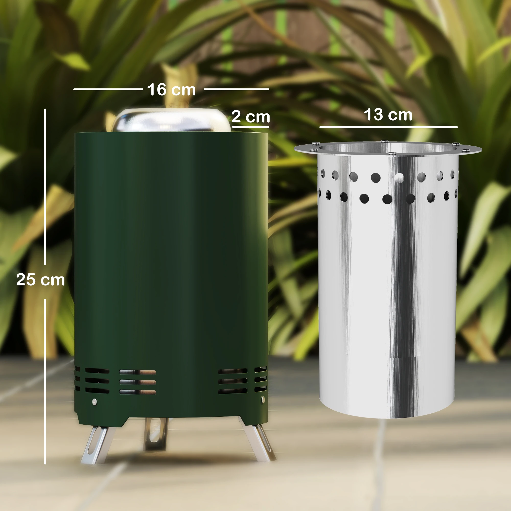 حفرة نار Outsunny بدون دخاني، مقاس 16 × 16 سم من الفولاذ المقاوم للصدأ محمولة لحرق الخشب، باللون الأخضر