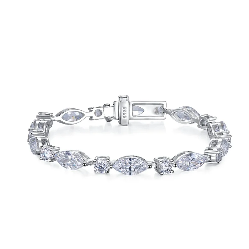 

Chain Bracelets Women 925 Solid Silver Jewelry 5*10 Marquise Created Synthetic Diamond Wedding Tennis Bracelet Drop Shipping