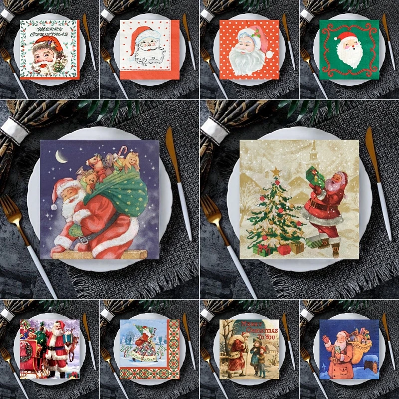 20Pcs/Bag Merry Christmas Paper Napkins Xmas Santa Claus Decoupage Serviettes for Christmas Party Tableware Home Decor Hot 2025