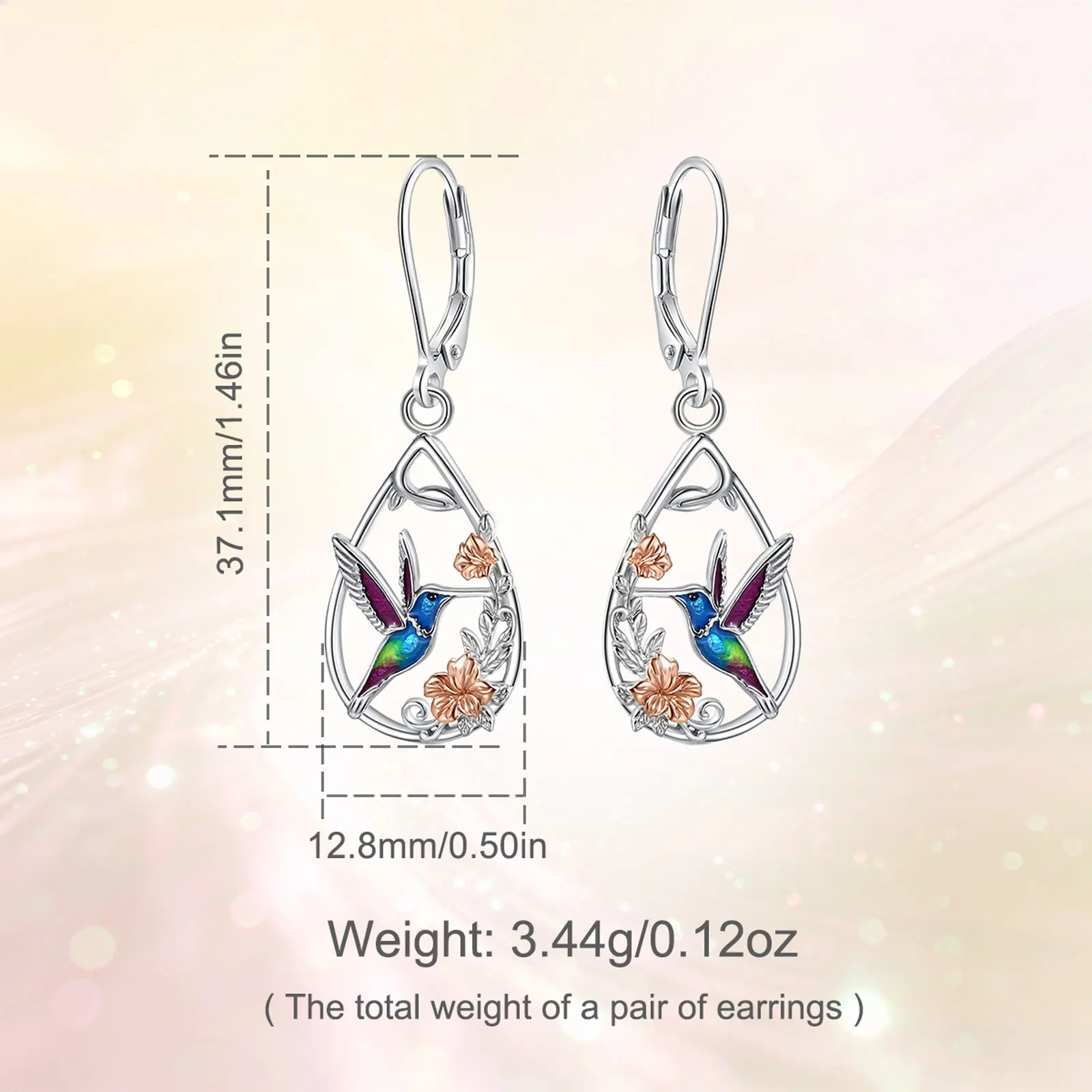AEONSLOVE 925 Sterling Silver Hummingbird Drop Earrings for Women Exquisite Enamel Flower Dangle Earrings Spiritual Jewelry Gift