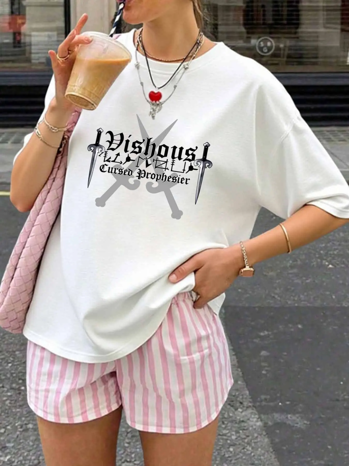 

【WY1316785】Женская футболка больших размеров с круглым вырезом и короткими рукавами, эластичными полурукавами и модными принтами