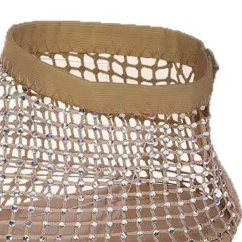 

Women Summer Breathable Sandals Sparkly Flat Shoes Fishnet Sandals Rhinestone Low Heel Slip on Shoes for Street Beach Party