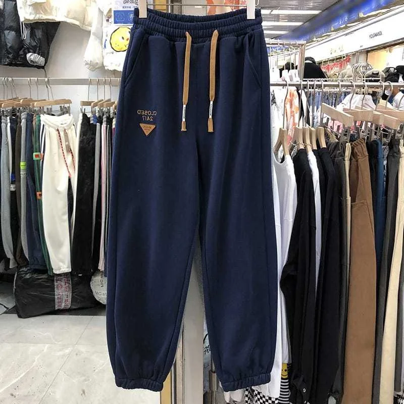 

plus Size Casual Sports Pants Thiened Fce Label Attached Loose Fit Harlan Sweatpants for plus Size Women High Waist Kore...