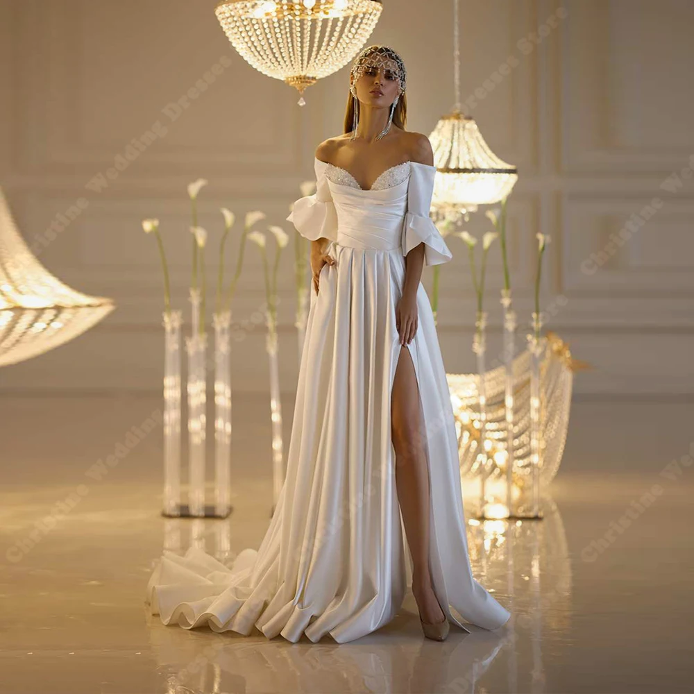 Robe De mariée trapèze brillante, épaules dénudées, sans manches, dos nu, robe De fiançailles, Banquet, personnalisée