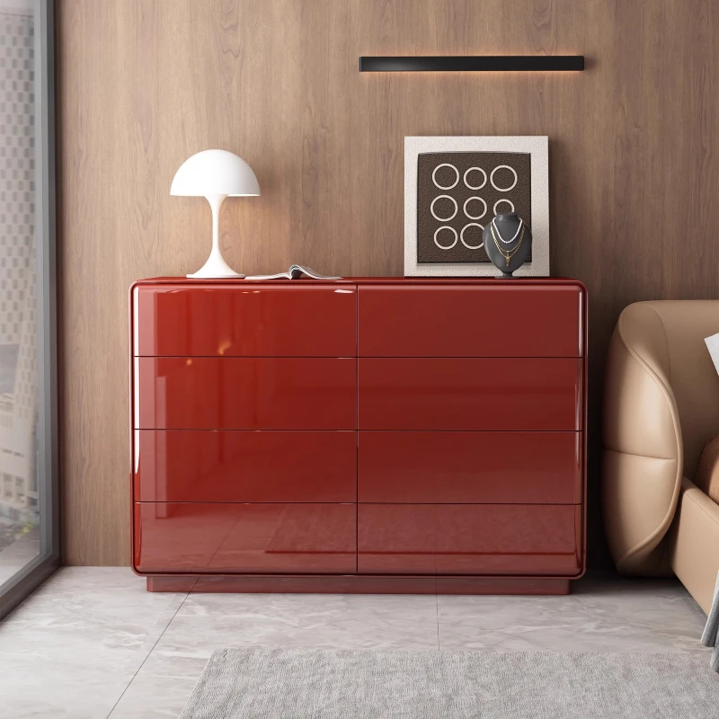 

Design, bedroom storage cabinet, eight-bucket , premium red lacquered chest, bedside locker, living room