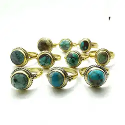 Natural Stone Rings Brass Inlaid Turquoise Lovely Rings for Woman R207