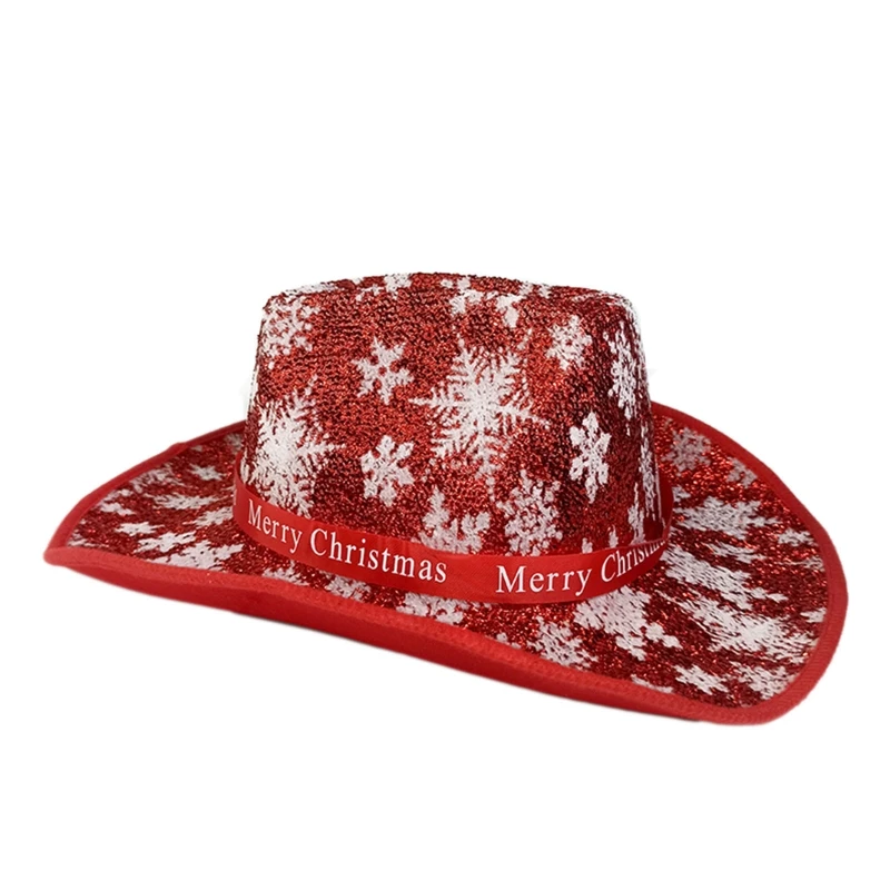 

Vintage Fedora Hat Unisex Felt Ladies Cowboy Hats with Snowflake Pattern Christmas Style Top Bonnet Men's Cosplay Hat