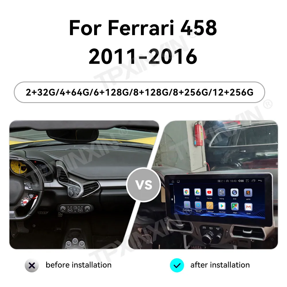 

For Ferrari 458 2011 2012 2013 2014 2015 2016 Android Auto Carplay Car Radio Automotive Multimedia Player GPS Navi Head Unit