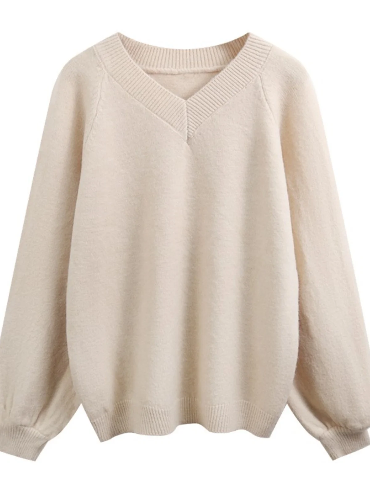 Chic V-Ne Pullover Knitwear Bubble Sve Loose Women's Sweater Spring Autumn New Sle Comfortable Pure Color Outerwear