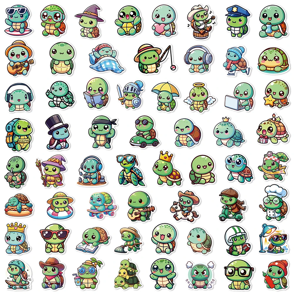 10/30/60pcs Cute Green Turtle Cartoon Graffiti Stickers Funny Decals Toy Decorative Phone Notebook Diary Kawaii Creative Sticker