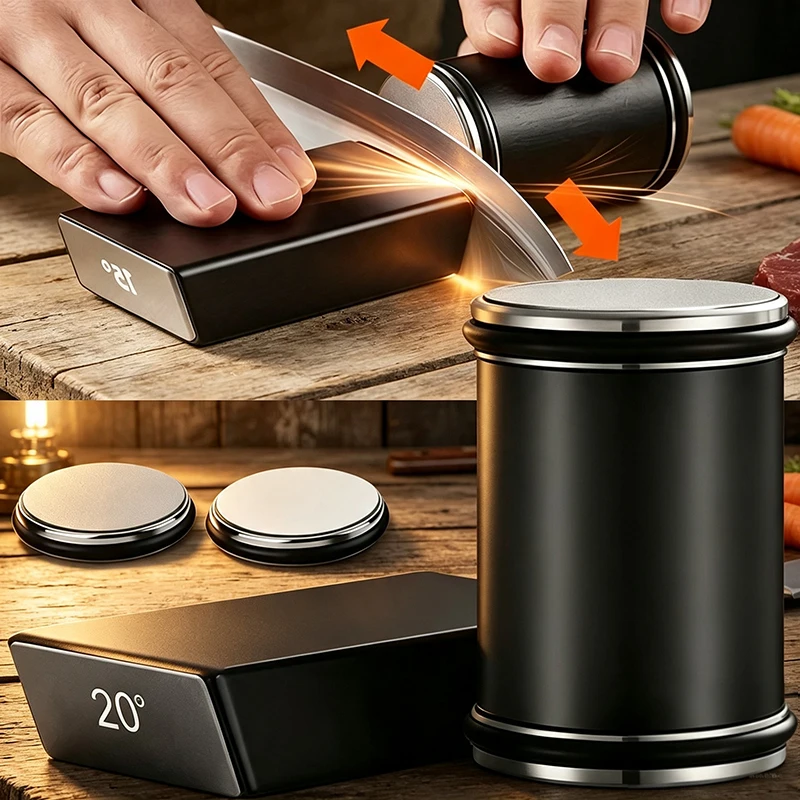 Rolling Knife Sharpener Double Sided Diamond Sharpening Stone 15/20° Degree Magnetic Angle Roller Sharpening Chef Kitchen Knives