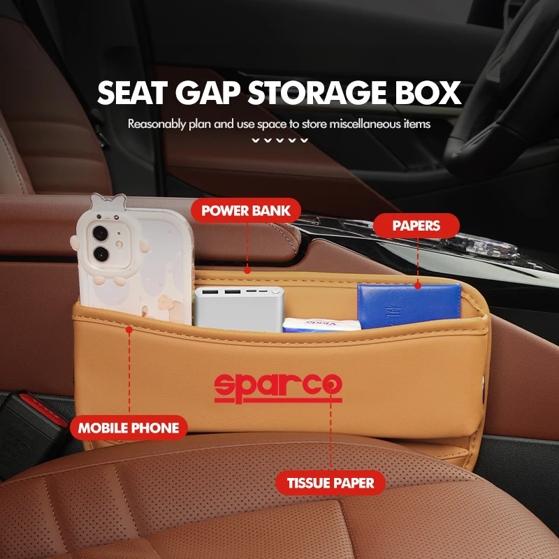 Imagen 3: Soporte de cuero para asiento de coche, relleno de hendiduras, caja de almacenamiento lateral, portavasos para Sparco