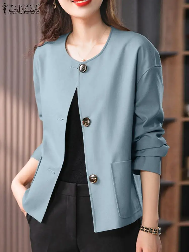 ZANZEA Fashion OL Work Blazer Long Sleeve O-Neck Solid Coats Woman Casual Buttons Jackets Female Vintage Party Shirt Oversized