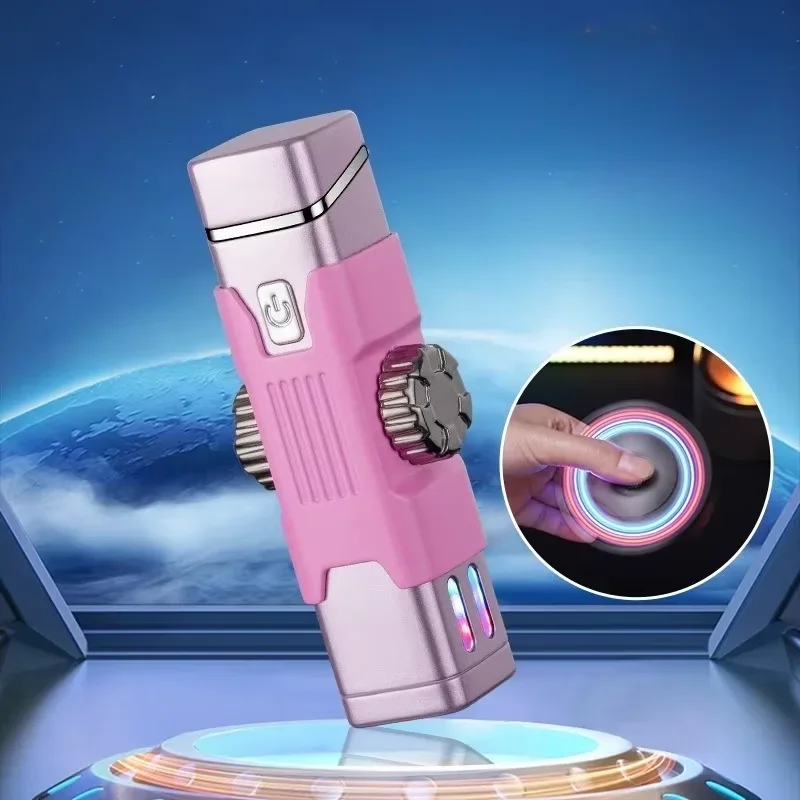 Metal Windproof Double Arc Plasma Lighter Rotary Play Electronic Lighter Alloy Body USB Fast Charging LED Color Light New