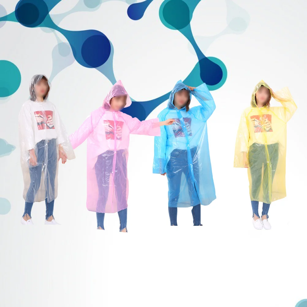 

4pcs Disposable Raincoat One Size Fits Most Adults Waterproof Windproof Lightweight For Hiking Camping Travel Motorcycle Gear