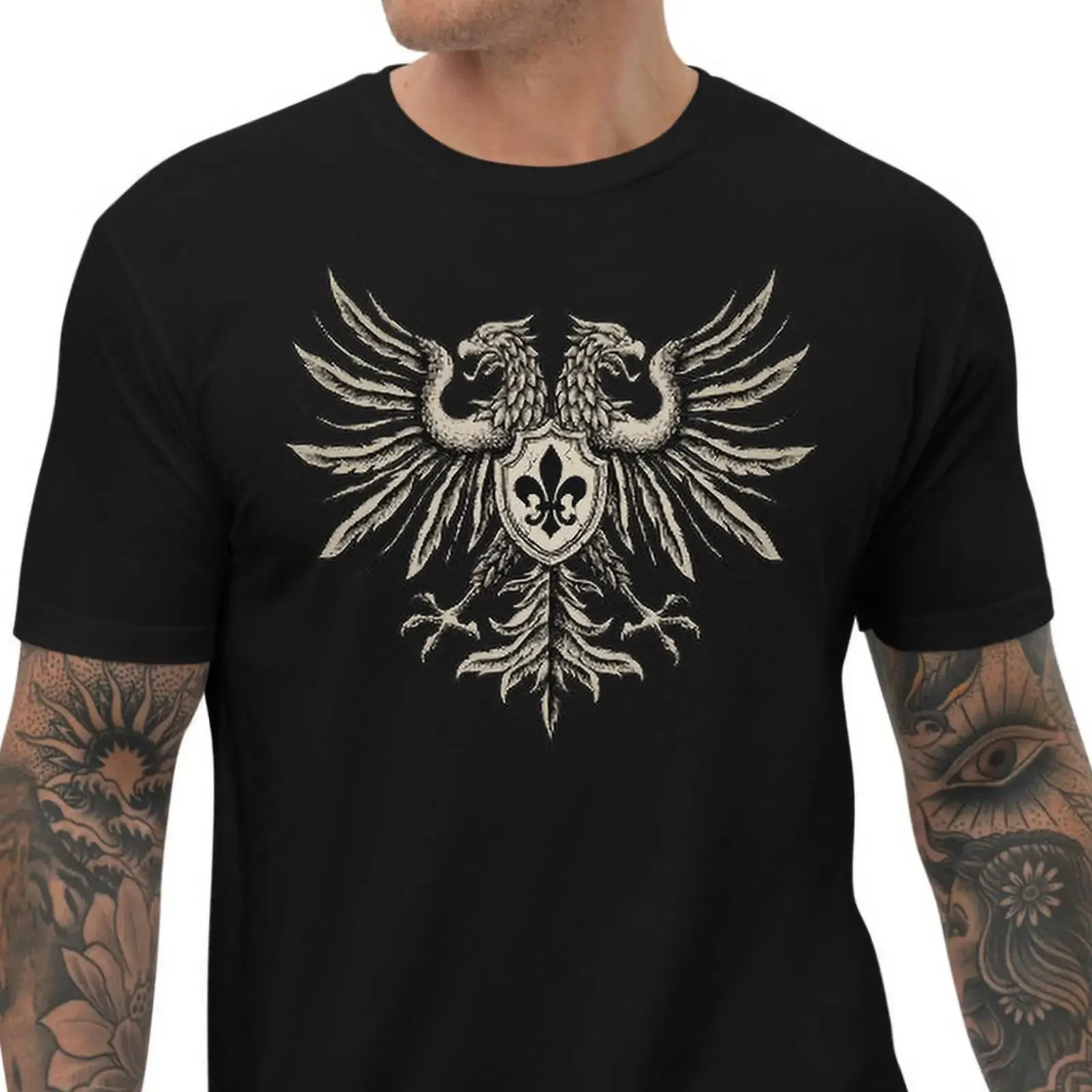 Double Headed Eagle  T Shirt vintage Washed Comfortable Slightly fashion Casual streetwear graphic homme Stretched Unisex