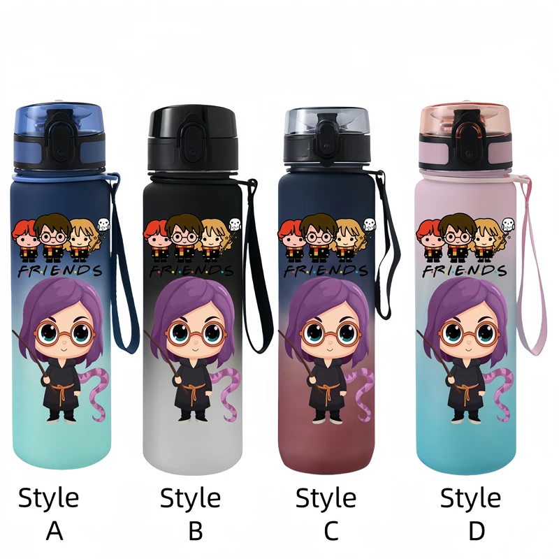 650ML Harry Potter  Anime Characters Water Cup Portable Children's  Outdoor Sports  Large Capacity Plastic Antidrip Water Bottle