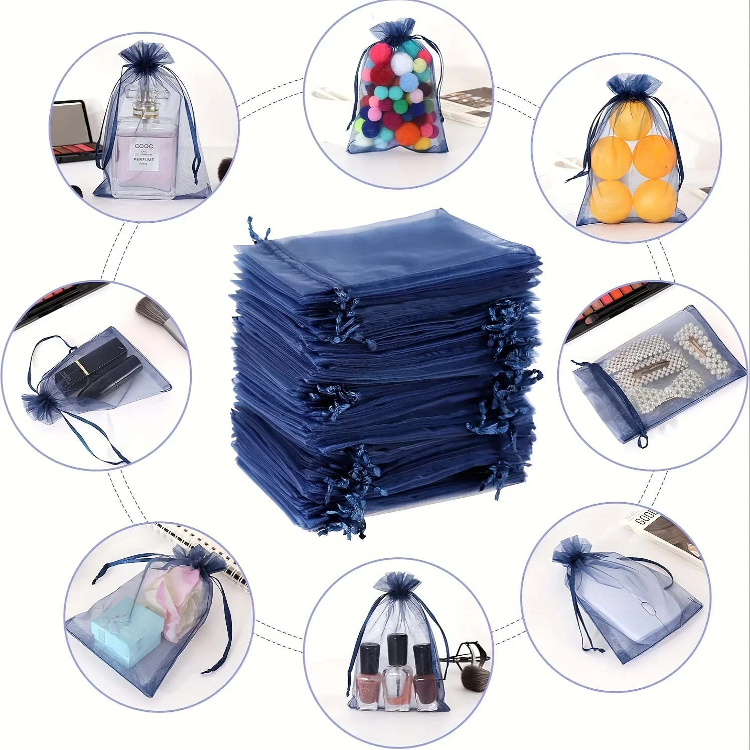 Sacos de regalo de organza azul marino de 25 piezas, bolsas de malla para joyería, recuerdos de boda, cumpleaños, dulces, bolsas de recuerdo para fiestas con cordón