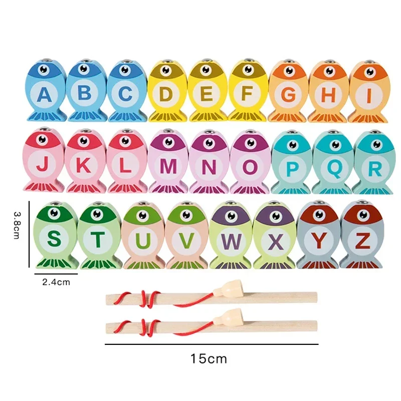 Children Wooden Fishing Toys Early Education Alphabet Numeric Cognitive Children Interactive Games for Gifts