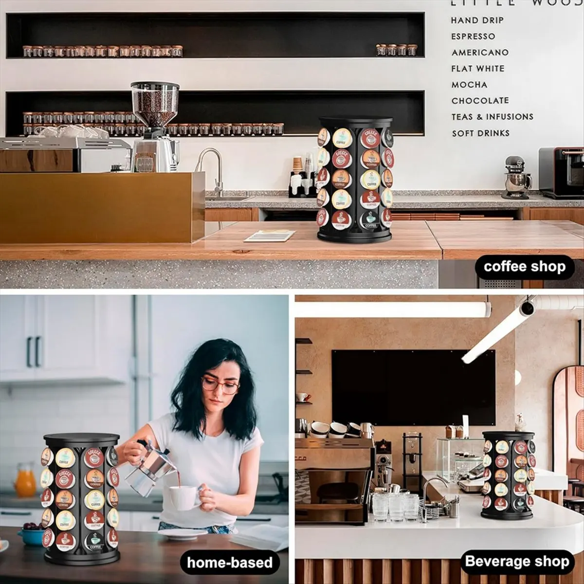 A79G Coffee Pod Carousel Organizer: for 40 K Cup Pods, Coffee Capsule Holder, Home or Kitchen Counter Black