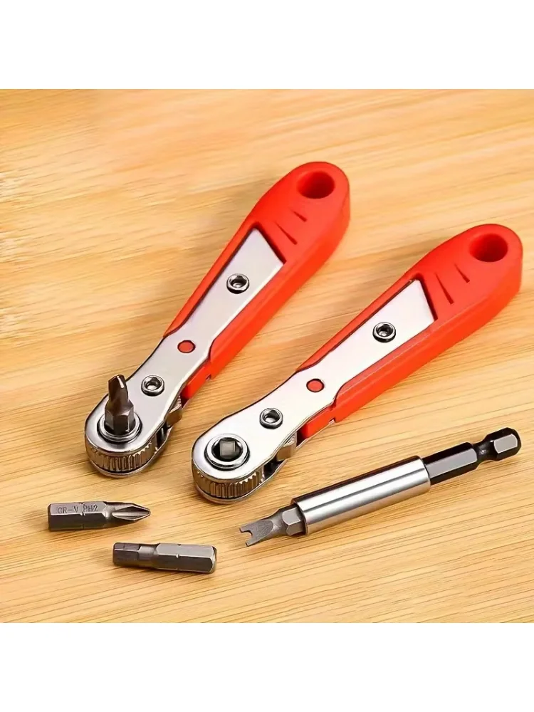 Red Ratchet Screwdriver Narrow Space Handle Elbow Right-Angle Phillips Non-Slip Grip Manual No Assembly Operation Gift