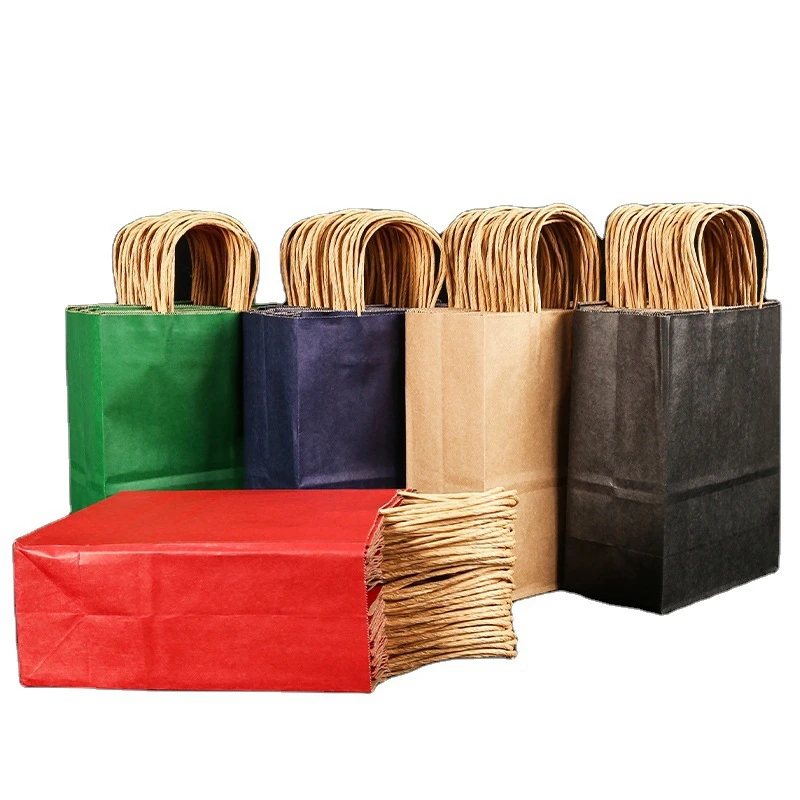 20PCS 21x15x8cm 27x21x11cm Kraft Paper Gift Bags with Handle Shopping Bag Christmas Packing Bag For Wedding Party