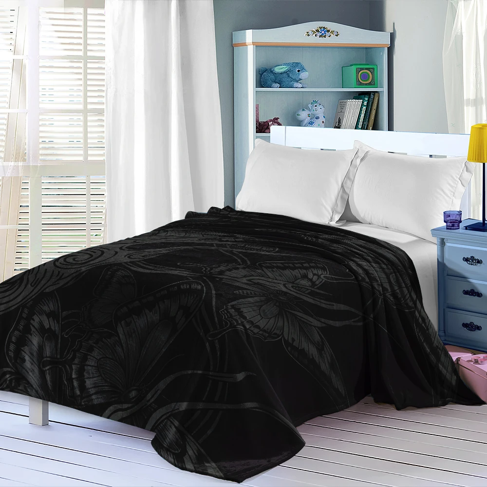 Dark Butterflies Smoke Black Warm Flannel Fleece Blanket Thick Soft Cozy Throw Blanket for Winter Bed Couch Plush Bedspread