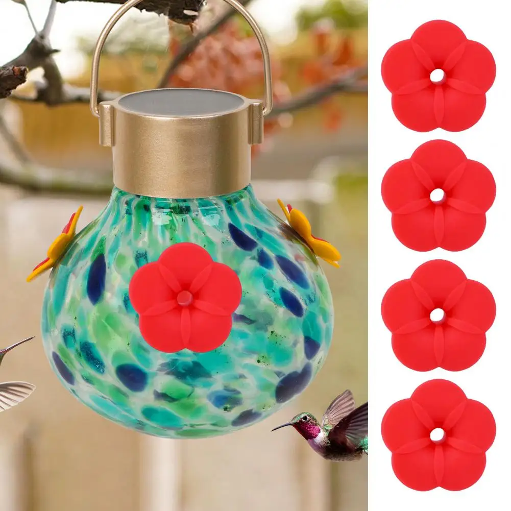 Flower Hummingbird Feeder Durable Hummingbird Feeder 4pcs Hummingbird Feeder Replacement Flowers Silicone Waterproof Bird