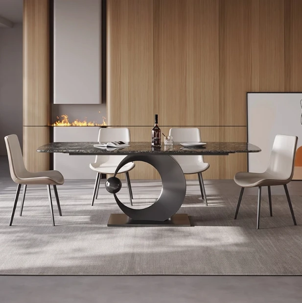 high-end luxury microcrystalline stone dining table and chair combination marble microcrystalline stone is very simple