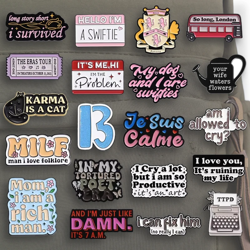 Romantic Song Lyrics Enamel Pins Female Pop Singer Cartoon Metal Brooch Clothes Collar Badge Jewelry Backpack Lapel Pin for Gift