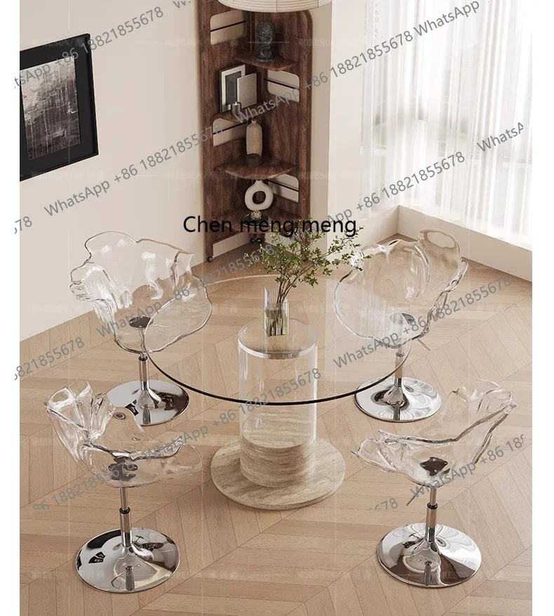 Hot sales Advanced transparent glass dining table and chair combination household small apartment round acrylic round table