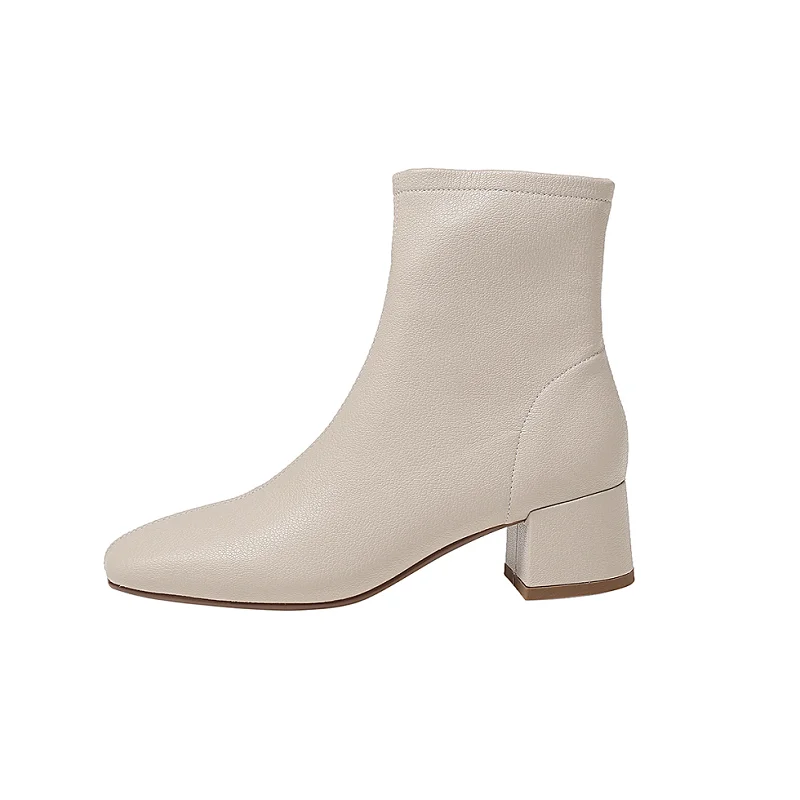 

Женские ботильоны с боковой молнией, элегантные женские модельные туфли, ботильоны на квадратном каблуке, весна-осень, простые Botas, бежевый, черный