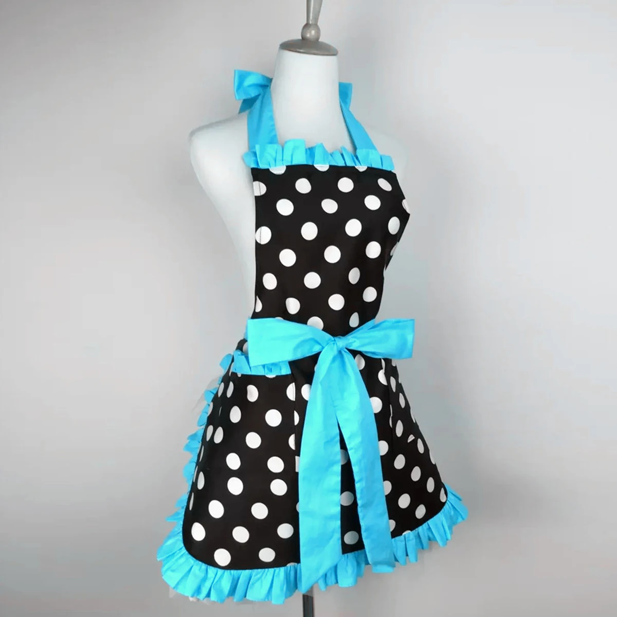 Cute Apron Retro Polka Dot Aprons Ruffle Side Cooking Aprons with Pockets Adjustable Kitchen Supplies for Women Girls Gifts