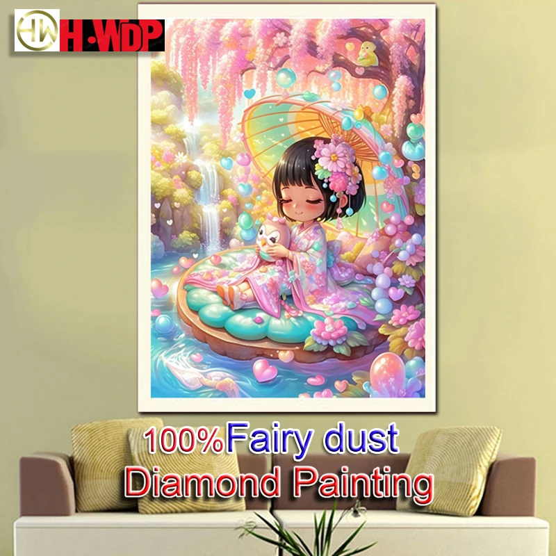 

100% Fairy Dust Diamond Painting Kit Cartoon girl Square Mosaic Embroidery Handmade Stitch Crystal Diamond Art Fairy Dust Decor