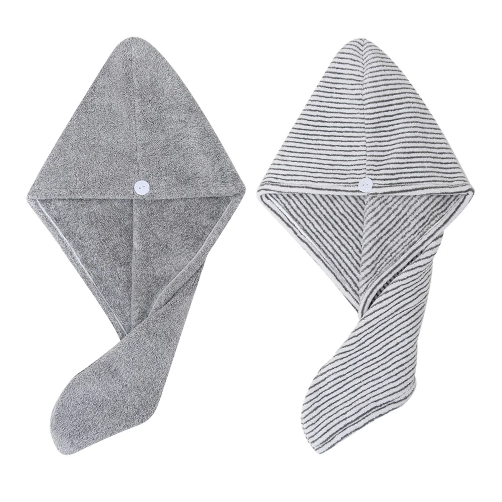 2Pcs Bamboo Charcoal Fiber Quick Drying Hair Caps Soft Absorbent Hair Towel Wraps for Beauty Salon Fast Drying Cap