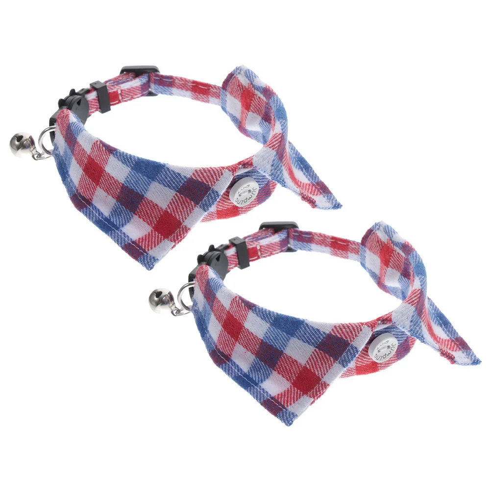 

2pcs Adjustable Cat Collar With Bell Plaid Design Decorative Pet Accessory Comfortable Wear Resistant Safety Buckle Fresh Color