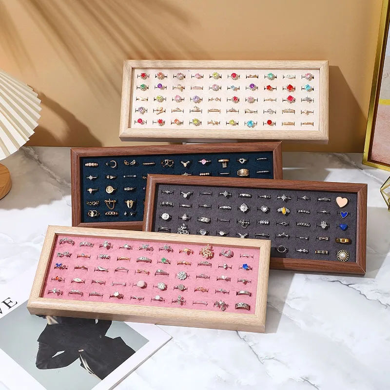 Fashion Jewelry Trays Velvet 50 Slot Rings Display Tray Large Capacity Finger Ring Stud Earrings Cufflink Storage Rack Organizer