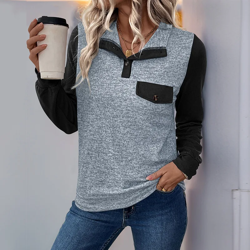 

Tops Women Sweatshirts Turn Down Collar Work Full Sleeve Top Y2k Streetwear Elegant Splice Causal Zipper Autumn Winter 2025