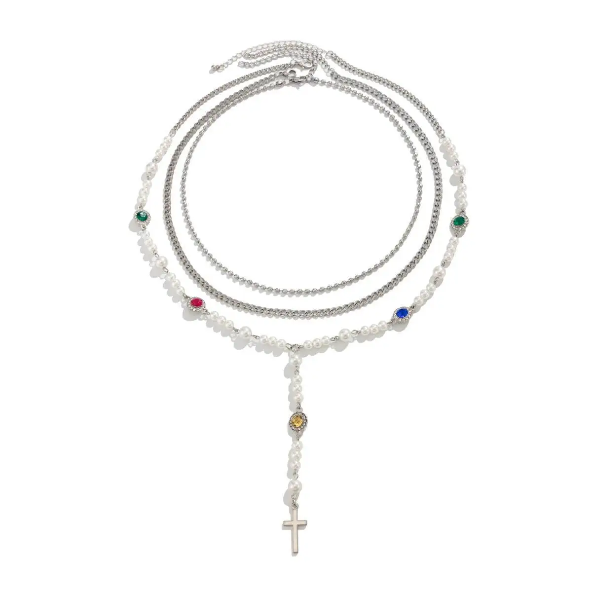 SHIXIN 3 Pcs Hip Hop Stainless Steel Chain Cross Pendant Necklace for Men Goth Imitation Pearl Choker 2025 Trendy Male Jewelry