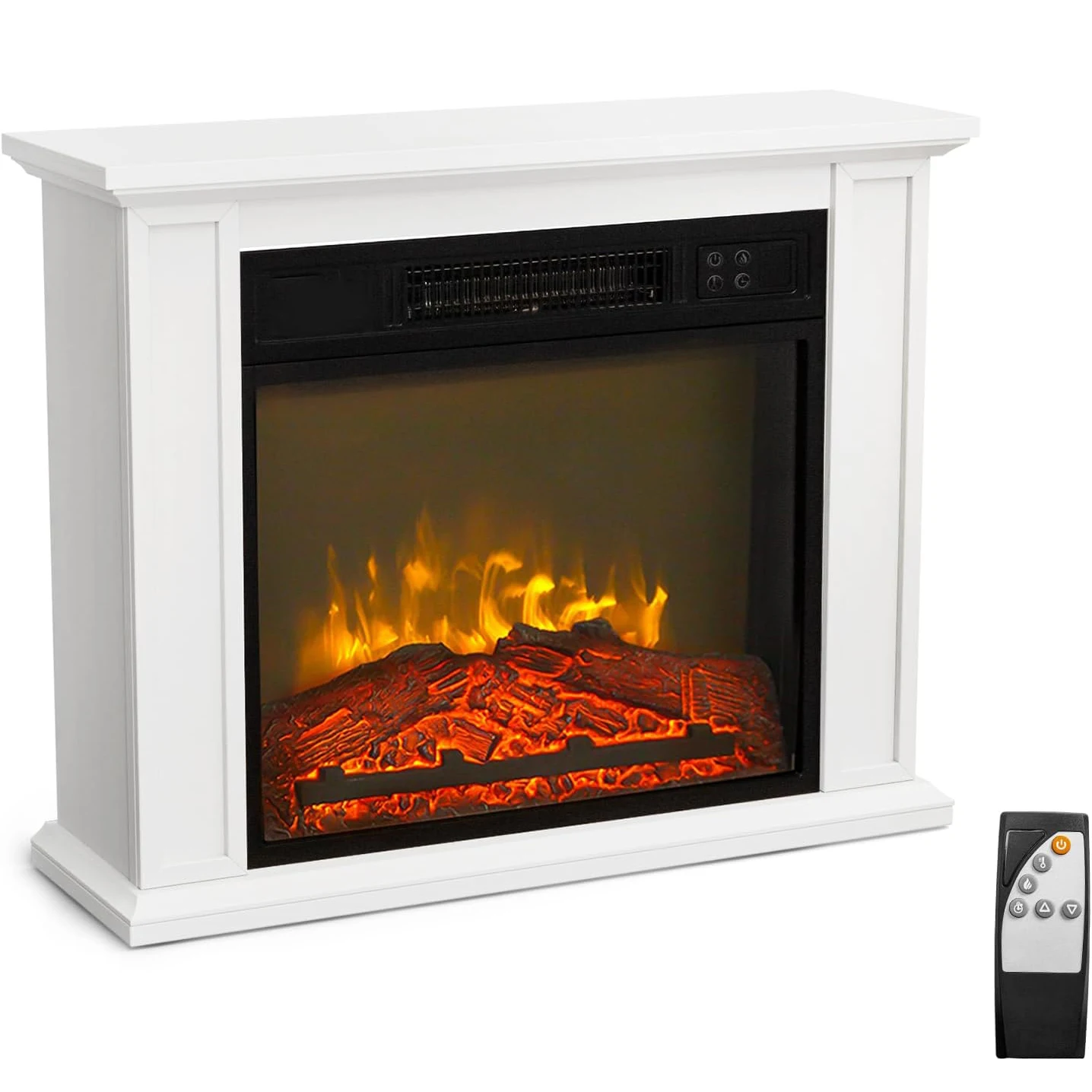 27'' Electric Fireplace with Mantel, Freestanding Heater with Remote, Timer, Realistic Flame & Adjustable Temperature