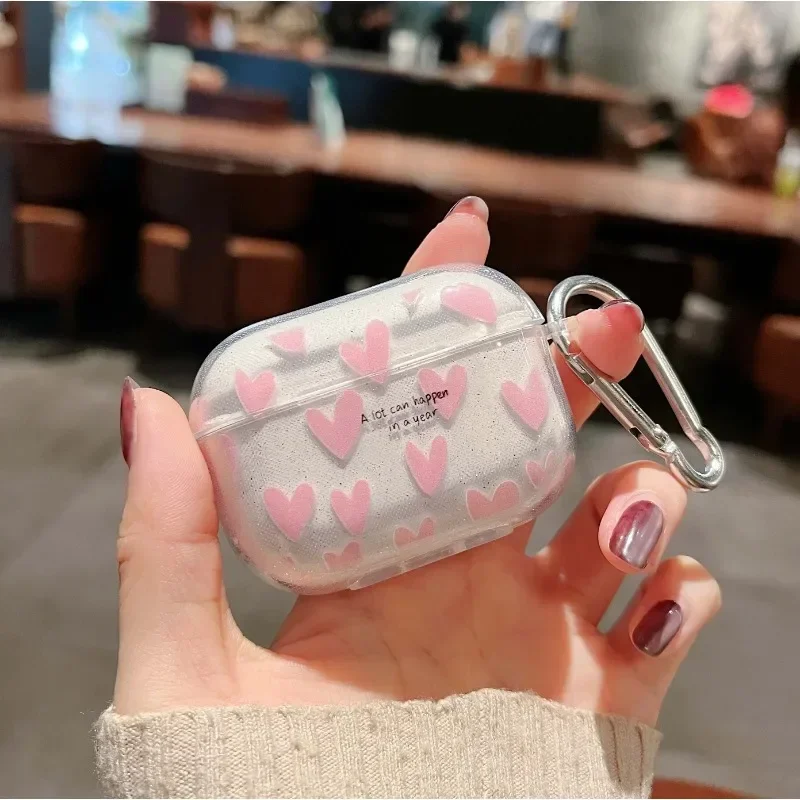 Ins بريق لامعة الكرتون الوردي الحب الأخضر الملونة القلب ل مبتسم لطيف حقيبة سماعة الاذن ل airpods 4 برو 3 2 1 2nd chargi