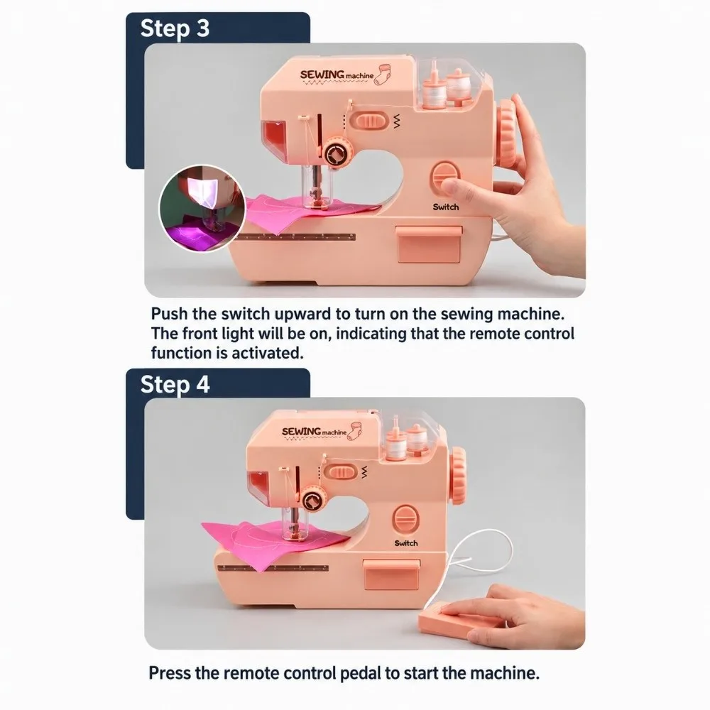 Portable Electric Sewing Machine Mini Fun Sewing Machine with Lights Durable Children Sewing Machine Home Crafting