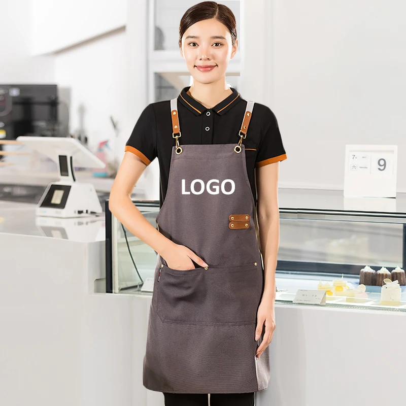 Grembiule da cucina da cuoco in tela con Logo personalizzato per grembiuli da cucina da uomo grembiule da cameriere da donna impermeabile Coffee