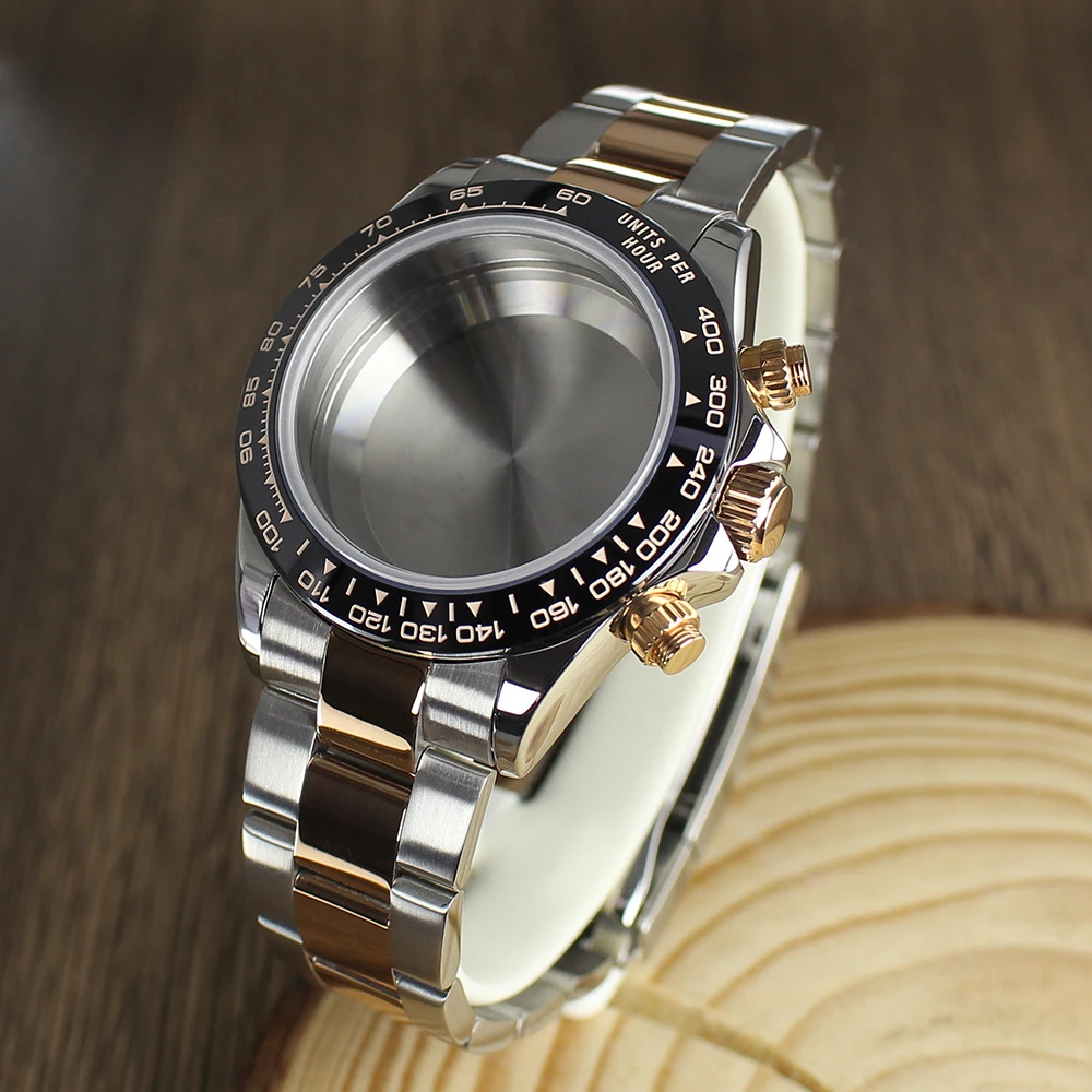 39mm VK63 Watch Case strap Silver Gold Watch Accessories Stainless Steel Sapphire Glass Waterproof For Seiko VK63A For Daytona view 2