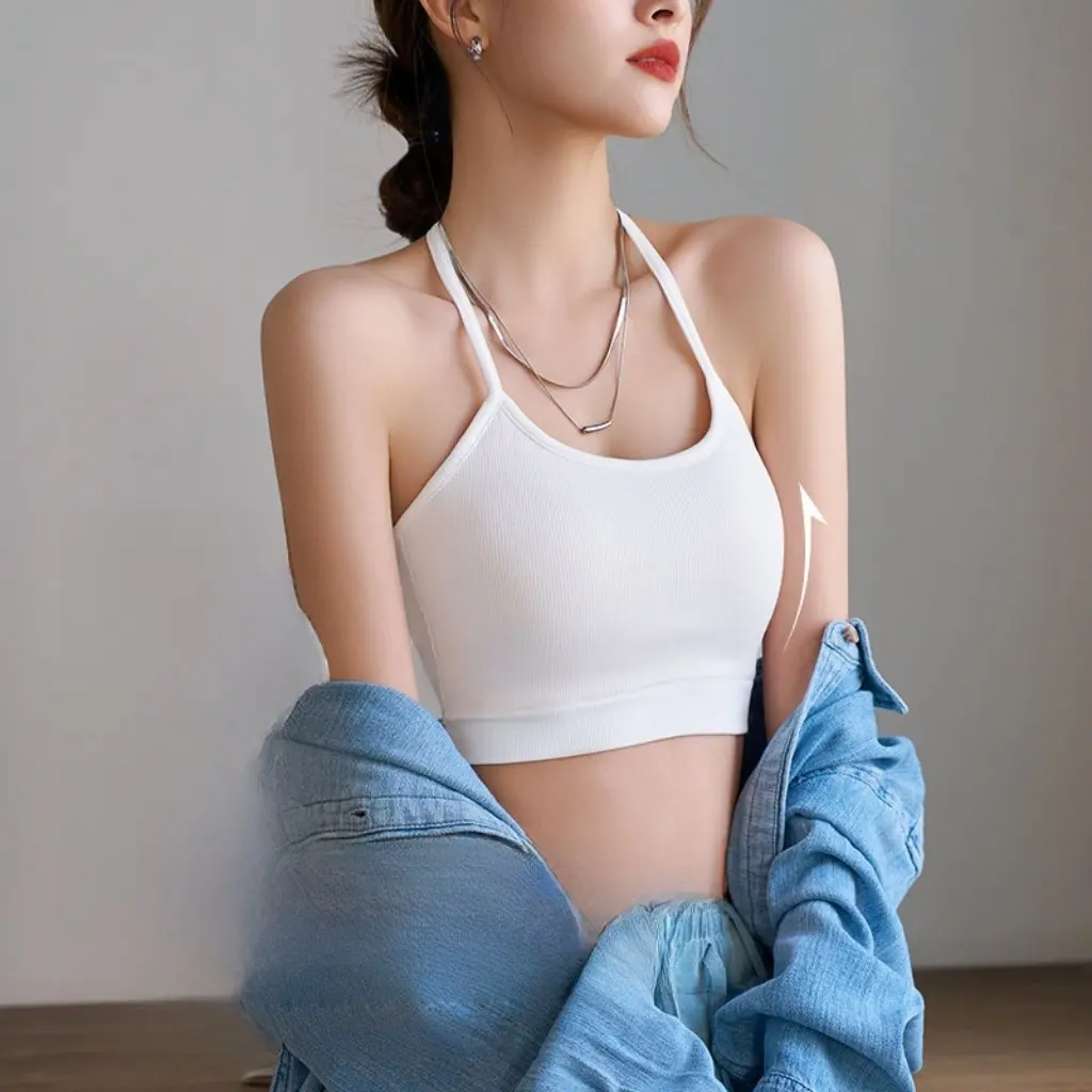 

Женский жилет без бретелек в гонконгском стиле, цельная внутренняя/внешняя одежда с накладкой на грудь, красивый дизайн с подвесным вырезом на спине