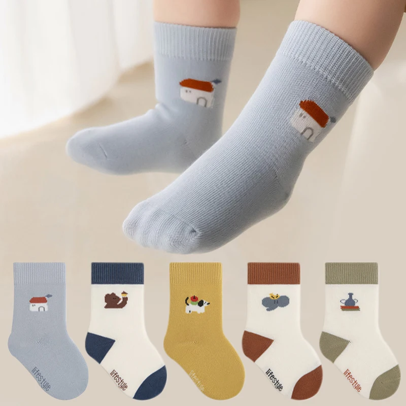 5 Pairs Spring New Children'S Socks For Babies Infants Cartoon Kids Socks Multi-Color Sports Boys Socks For Baby Girl
