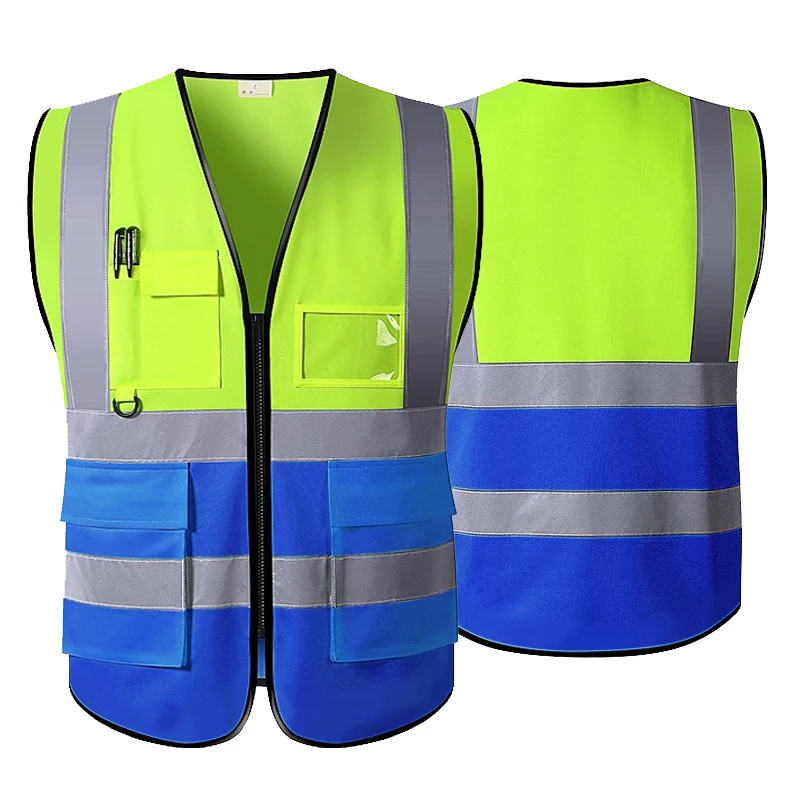 ジッパーとポケット付きの反射安全ベスト、hi-vis、建設作業服