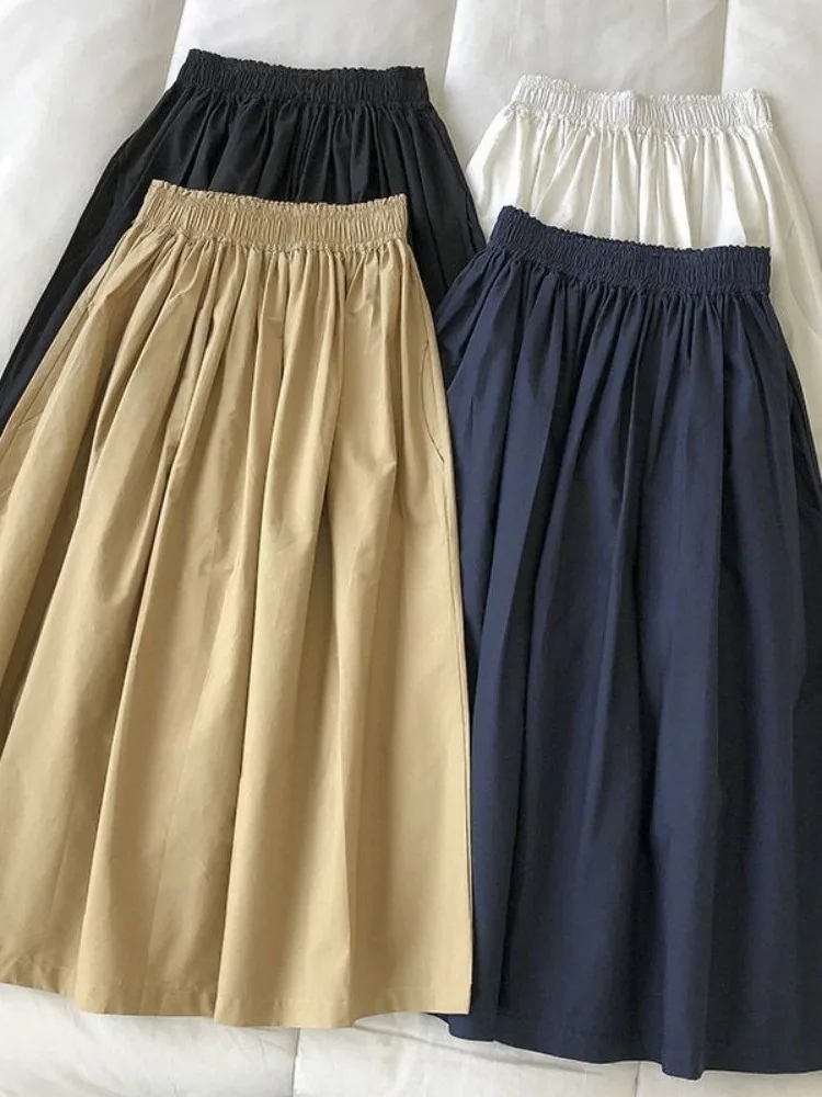 

Khaki High Waist A-Line Skirt Women's Pure Color Versatile Half-length Summer New Korean Style Yang Jing Brand Straight Body Fit