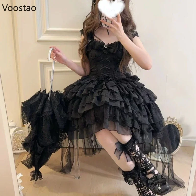 Japonês vitoriano gótico lolita vestido feminino estilo punk doce laço arco vestidos de festa à noite branco harajuku y2k vestido de princesa